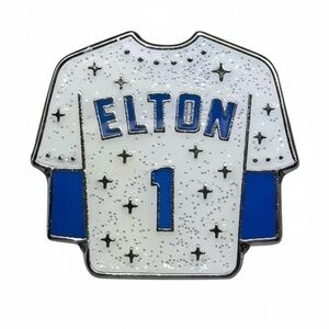 Elton John #1 Dodgers Jersey Enamel Pin Glitter White & Blue Collectible NEW